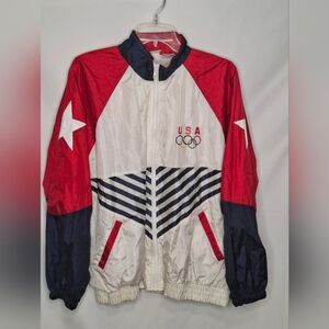  Vtg 90s USA OLYMPIC COMMITEE Windbreaker Coach Varsity Ladies Size Medium